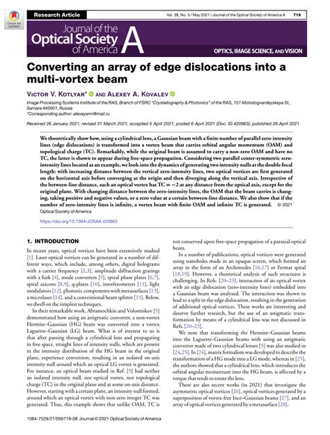 Osa Converting An Array Of Edge Dislocations Into A Multi Vortex Beam
