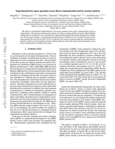 Osa Experimental Free Space Quantum Secure Direct Communication And Its Security Analysis