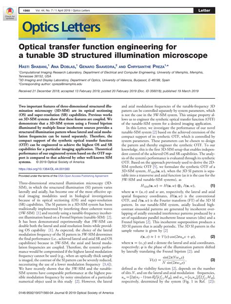 Osa Optical Transfer Function Engineering For A Tunable 3d Structured Illumination Microscope