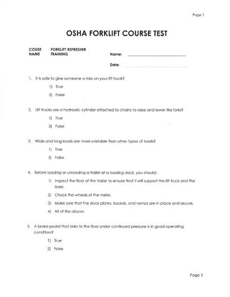 Osha Forklift Course Test Answers