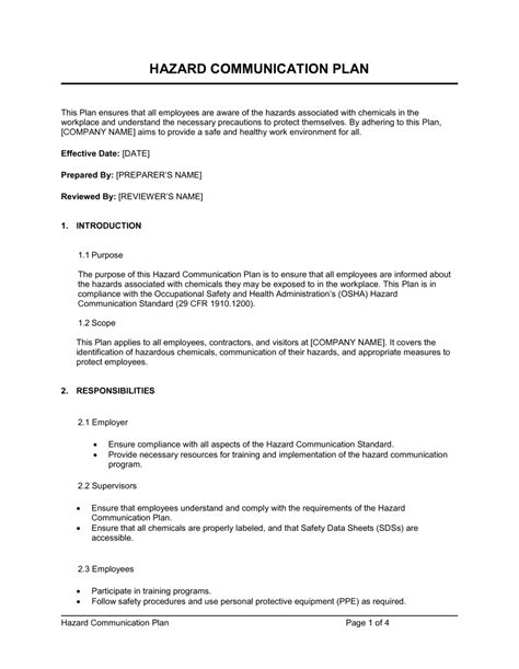 Osha Hazard Communication Program Template All in one Photos