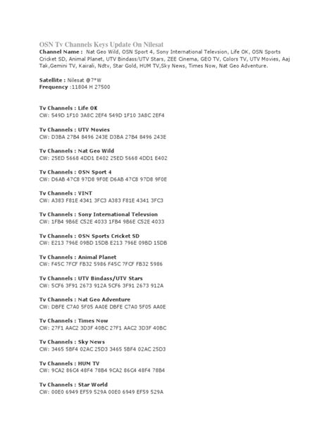 Osn frequency nilesat flysat.  This document provides updated encryption...