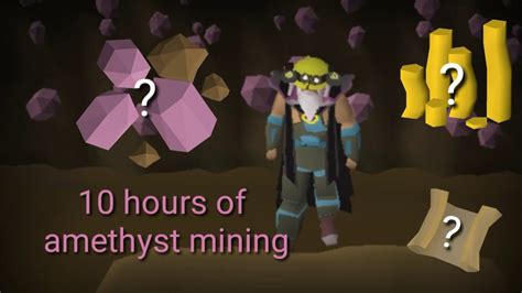 Osrs amethyst mining. At lvl 90 mining, with Lightbearer and Preserve, you can keep mining Amethyst continuously if you spec D pick whenever the boost runs out. Amethyst mining is considered very afk, but only with expert mining gloves on. Expert mining gloves require 240 Unidentified minerals. Fastest way to get Unidentified minerals is to powermine iron. 