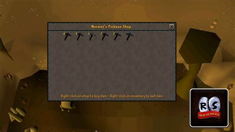 The iron pickaxe is available at level 1 Mining and is much better than the bronze pickaxe, which is the other option. This iron tool is easy to get, even for free-to-play players. It can spawn for free in a few places, like by the Rellekka Rock Crabs. You can also get this from any shop that sells pickaxes in the game. . 