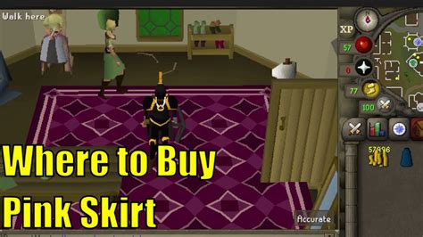 The Pink skirt is one of several skirts available to free players. It can be bought from Thessalia's Fine Clothes shop in Varrock. This item is used in the quest Prince Ali Rescue as part of the disguise Prince Ali wears in order to impersonate Lady Keli and escape from prison. . 