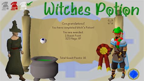 Osrs witch's potion. A Cauldron can be found in Hetty's house in Rimmington.At the end of Witch's Potion, the player must Drink From the cauldron. This prints the message "You drink from the cauldron.It tastes horrible! You feel yourself imbued with power.", followed by the completion of the quest. Attempting to drink the potion when not completing the quest will cause the player to say "As nice as that looks, I ... 