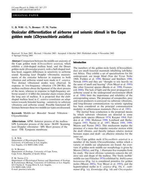 Ossicular differentiation of airborne and seismic stimuli in the Cape ...