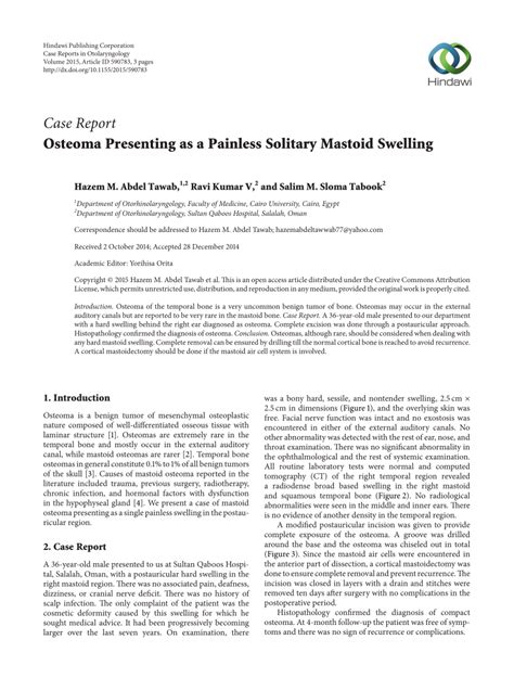 Osteoma Presenting as a Painless Solitary Mastoid Swelling