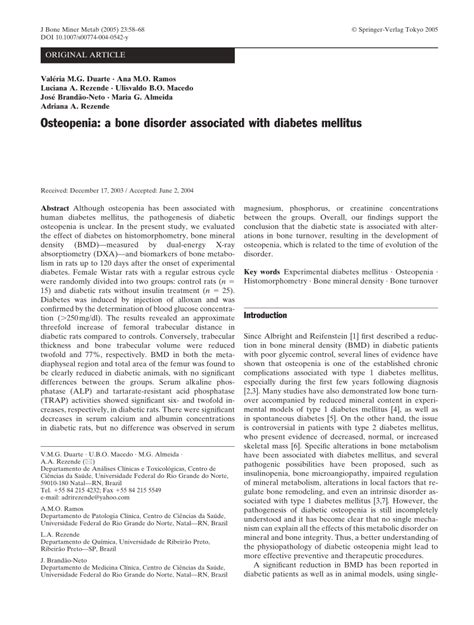 Osteopenia: a bone disorder associated with diabetes mellitus