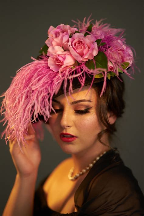 Ostrich feather Edwardian hat with peach and white roses