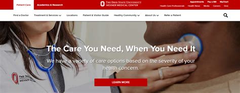  The Ohio State Wexner Medical Center is a leader in central Ohio for healthcare and medical research. With a variety of services and locations throughout Ohio, OSU is the place for all of your healthcare needs. . 