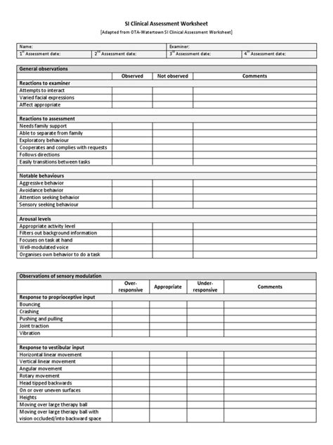 Ota Watertown Si Clinical Assessment Worksheet PDF - Scribd