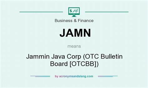 Otc jamn. Jammin Java (JAMN) has a Smart Score of N/A based on an analysis of 8 unique data sets, including Analyst Recommendations, Crowd Wisdom, and Hedge Fund Activity. 