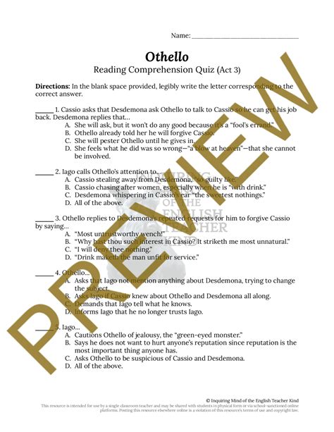Othello act 3 answers to study guide. - Campbell biology final exam study guide.