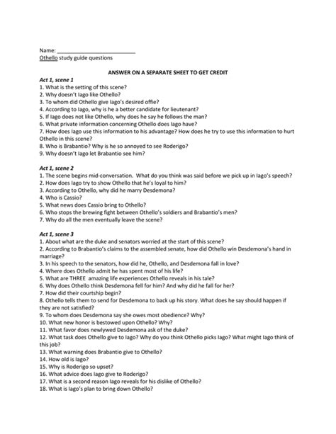 Othello study guide questions act 1. - Class 12 english functional diamond guide.