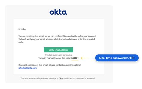 Otp email template.  This template features a generated security token, expiration time, and in...