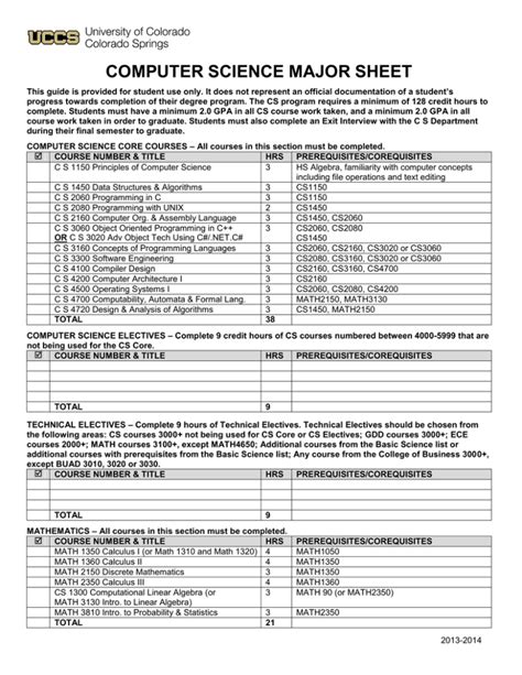 Ou Computer Science Degree Sheet Sheet