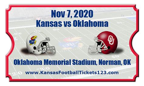 Visit ESPN for Oklahoma Sooners live scores, video highlights, and latest news. ... Oklahoma Sooners @ Kansas Jayhawks David Booth Kansas Memorial Stadium - Sat 10/28 Tickets as low as $51. Buy ... . 