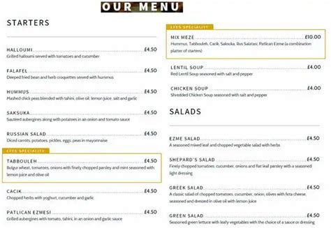 Our Menu Efes Restaurant Whitechapel.
