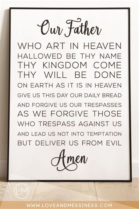 Our father who art in heaven prayer. The Lord's Prayer. (traditional words to the Our Father) Our Father, which art in heaven, Hallowed be thy Name. Thy Kingdom come. Thy will be done in earth, As it is in heaven. Give us this day our daily bread. And forgive us our trespasses, As we forgive them that trespass against us. And lead us not into temptation, But deliver us from evil. 