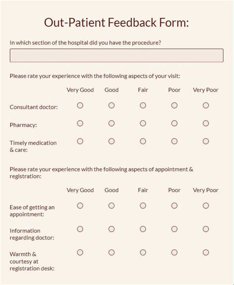 OutPatient Feedback Form Template Free 123FormBuilder