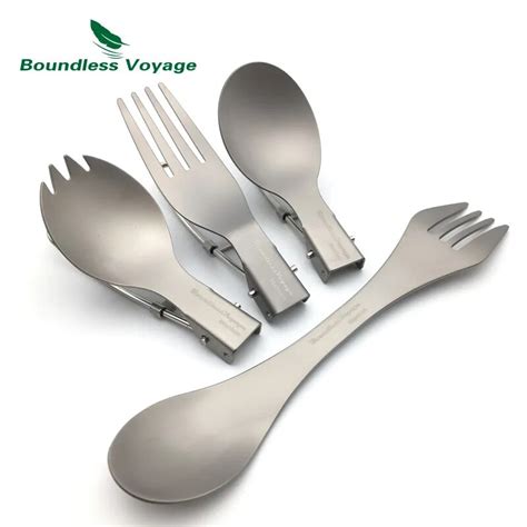 Outdoor Camping Tableware Titanium Spoon Fork Folding Spork …