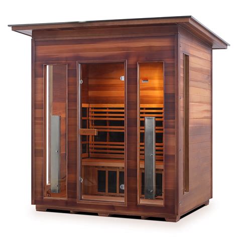 Outdoor infrared sauna. The Outdoor Barrel Infrared Sauna uses - 5 x Full spectrum heaters emitting 2100 watts of full spectrum infrared - near, mid and far infrared light 650nm - 10,000nm. . - 4 x Carbon heaters emitting 1060 watts of far infrared light. 7,000 - 10,000nm. Red light therapy. 
