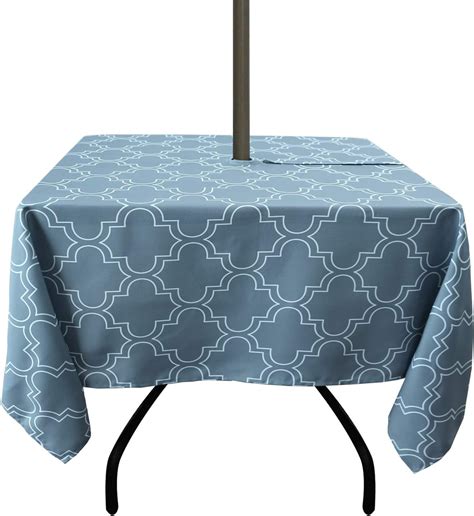 This Risa Umbrella Outdoor Tablecloth is perfect for outdoor use in the spring and summer months. Beautiful outdoor tablecloths zip on and off easily around patio table umbrellas for easy meals outside with shade. The polyester material makes for simple cleanup. Great for BBQs, parties, summer gatherings, dinner with the family, and more.. 