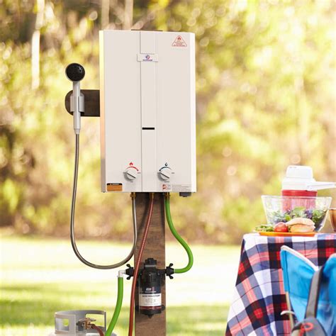 Outdoor water heater. Camplux 2.64 GPM Tankless Propane Water Heater, Outdoor Portable Gas Water Heater with Overheating Protection, Instant Propane Hot Water Heater for RV, Camping, Cabins, Barns, White. 4.5 out of 5 stars 668. $389.99 $ 389. 99. FREE delivery Tue, Jun 20 . Or fastest delivery Mon, Jun 19 . 