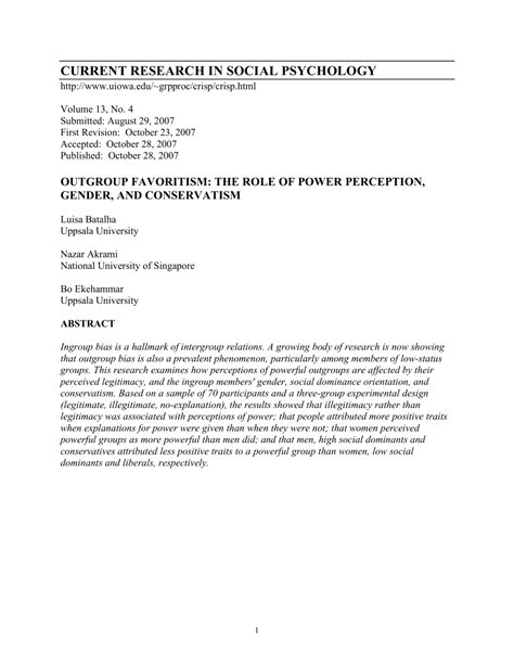 Outgroup favoritism: The role of power perception, gender, and ...