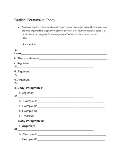 Outline Template For Persuasive Essay