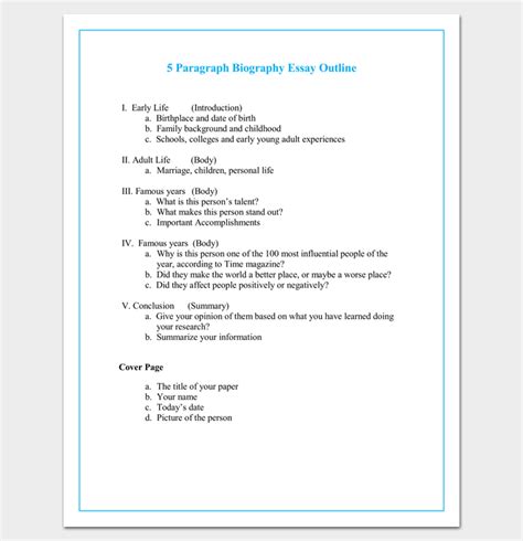 Outline example for autobiography