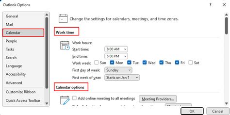 Outlook Calendar Options