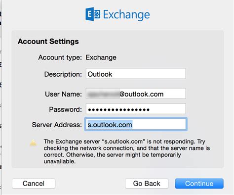 Outlook com Exchange Server Settings