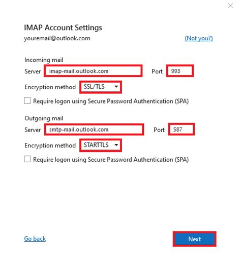 Outlook com IMAP Server Settings