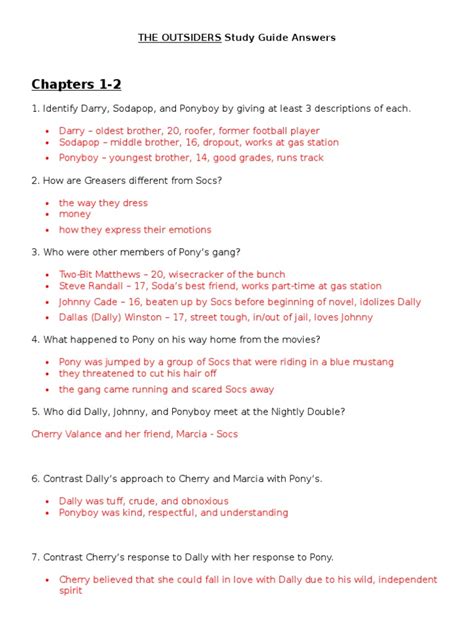 Outsiders study guide 9 12 answer key. - A practical guide to combinatorial chemistry by anthony w czarnik.