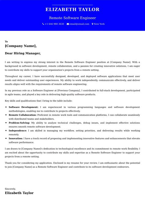 Outstanding Remote Software Engineer Cover Letter Examples & Templates