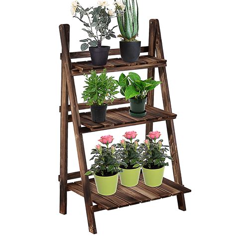 Outsunny 3-Tier Wooden Flower Stands Plant Shelf Display Pots …