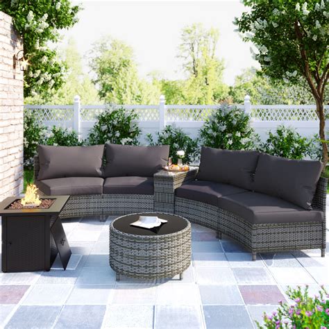 Outsunny 6pc Wicker Sectional Set Cushioned Outdoor Rattan 3