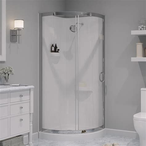 Description. This is the perfect shower kit for any sized bathroom. This 34-in Breeze is the perfect shower kit for smaller to mid-sized bathrooms. Benefit from the rounded acrylic base, acrylic walls and the premium sliding doors. Three-piece kit allows for a complete and painless installation. Set includes glass door, acrylic base and two .... 