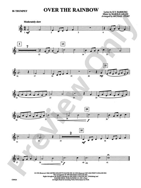 Over the Rainbow Trumpet Beginner Sheet Music with Easy Notes