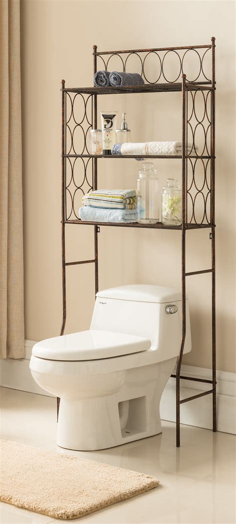 The over-toilet storage has a simple design, allowing it to be dressed to fit almost any decor. Features one enclosed shelf with double doors, and two open shelves to place soap, toilet paper, and other decorative items. Keep toiletries, cleaning supplies, and more organized while adding a touch of fashional appeal to your bathroom with this essential …. 