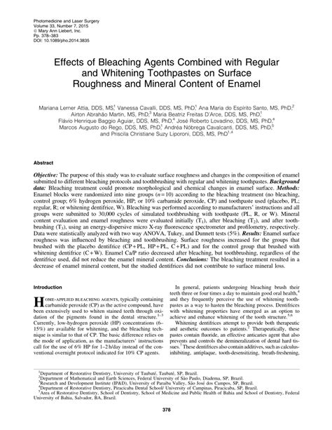 Overbleaching effects on mineral content and roughness