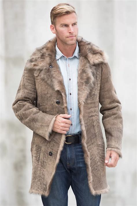 Overland sheepskin company. STYLE # 16168. $1,595. COLOR: VINTAGE ROCK. SIZE: View Size Guide. ADD TO CART. Add to Wish List. A handsomely rugged, 3/4-length coat. Made from silky, warm Spanish Toscana shearling sheepskin. 38" long, 3.90 pounds. 