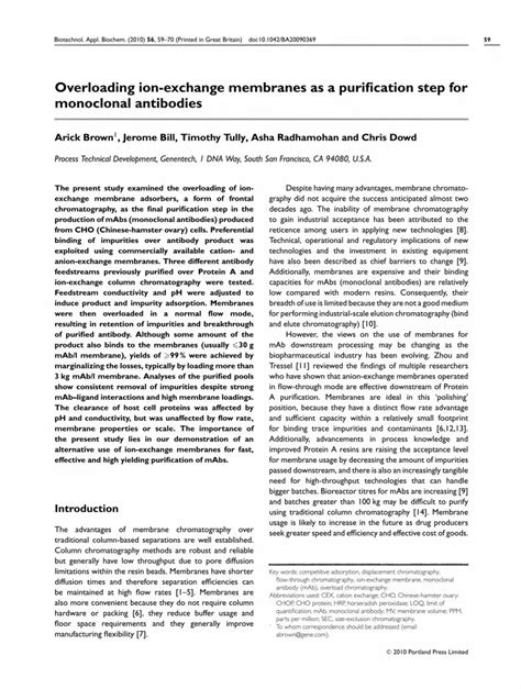 Overloading ion‐exchange membranes as a purification step ... - DeepDyve