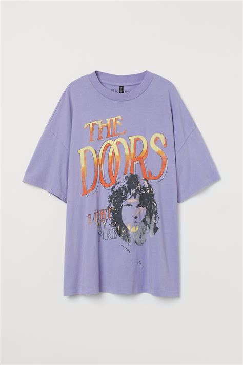 Oversized Printed T-shirt - Light purple/The Doors - Ladies …