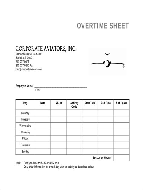 Overtime Sheet 7+ Examples, Format, Pdf Examples
