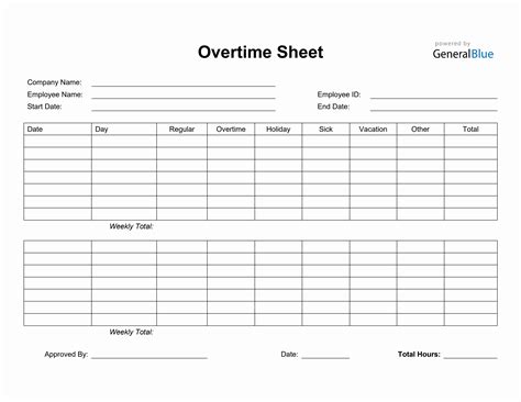 Overtime Sheet in PDF (Simple)