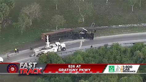 Overturned tractor-trailer causes closure on Palmetto Expressway exit ramp
