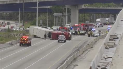 Overturned tractor-trailer on I-95 in Fort Lauderdale leads to NB closures